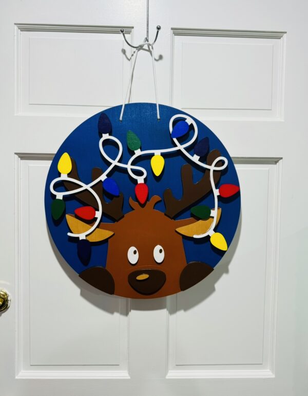 Reindeer in Christmas Lights Door Sign