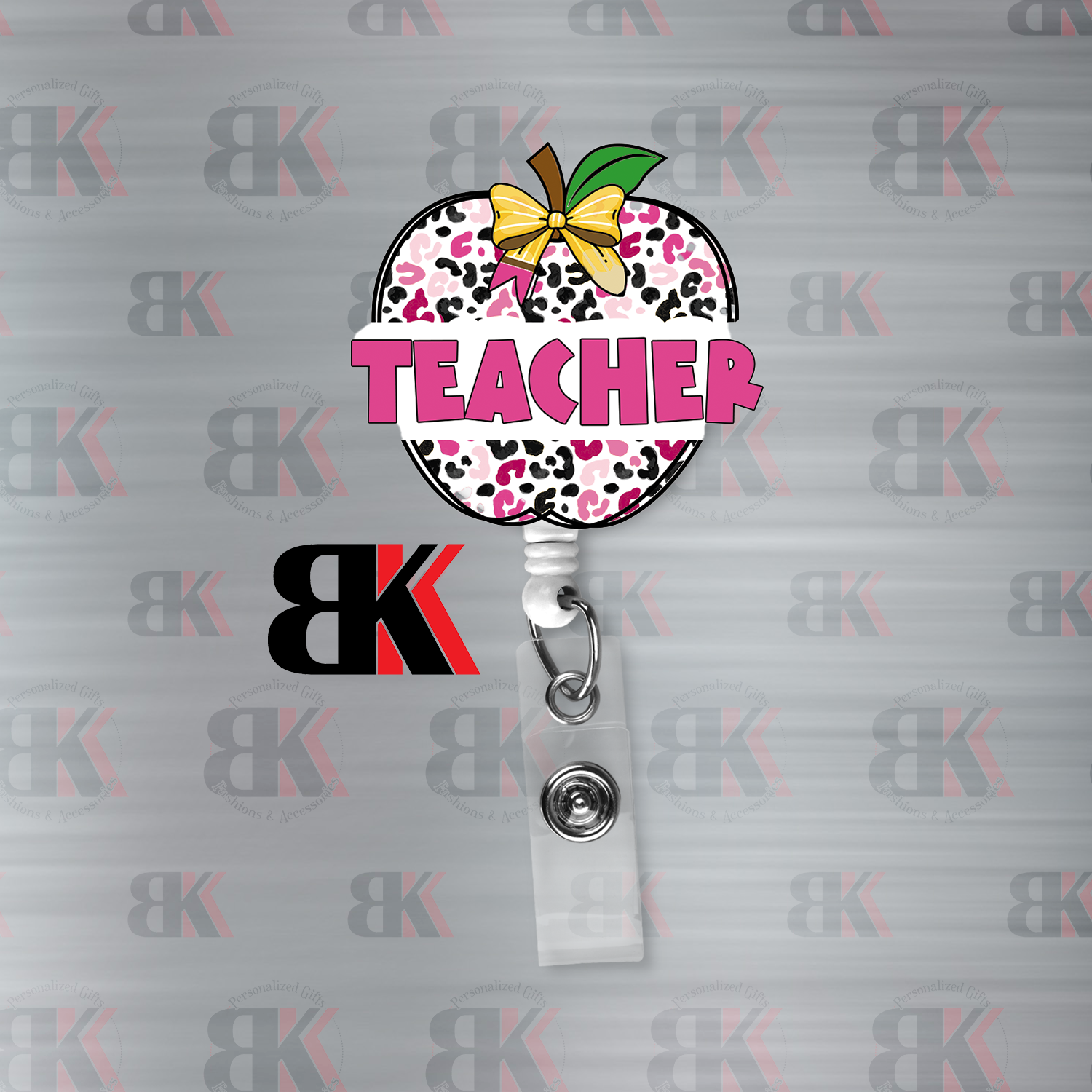 Teacher Leopard Apple Badge Reel