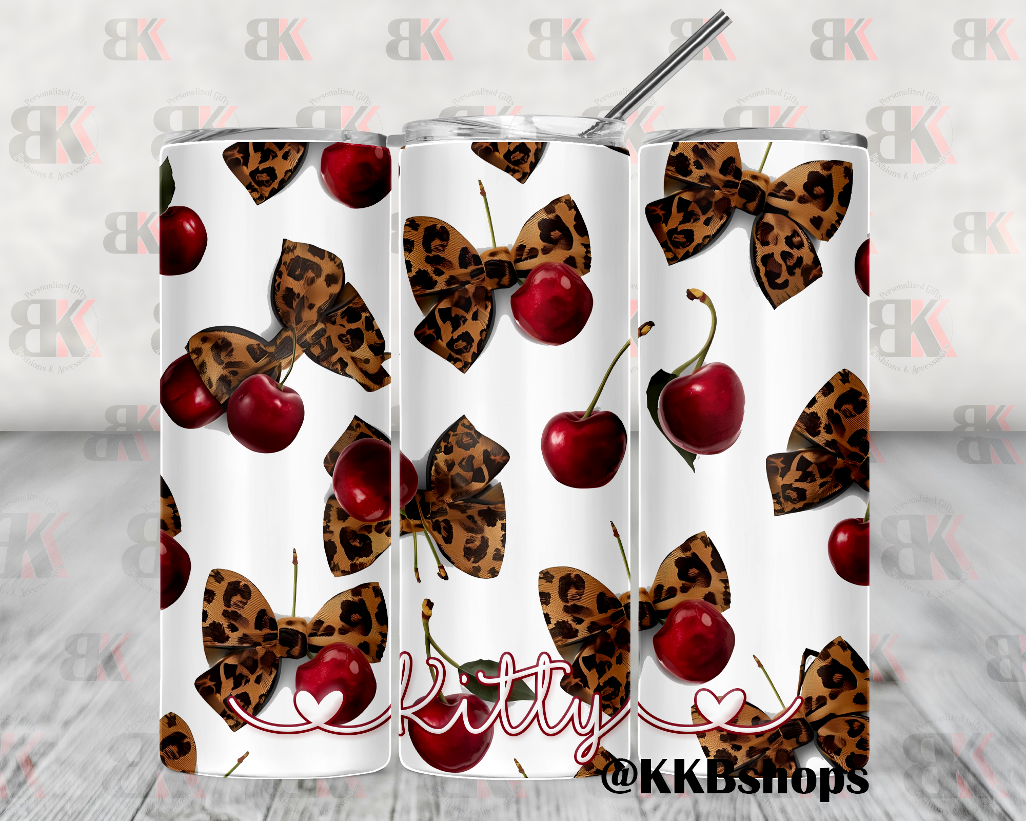 Leopard Bow & Cherries Tumbler