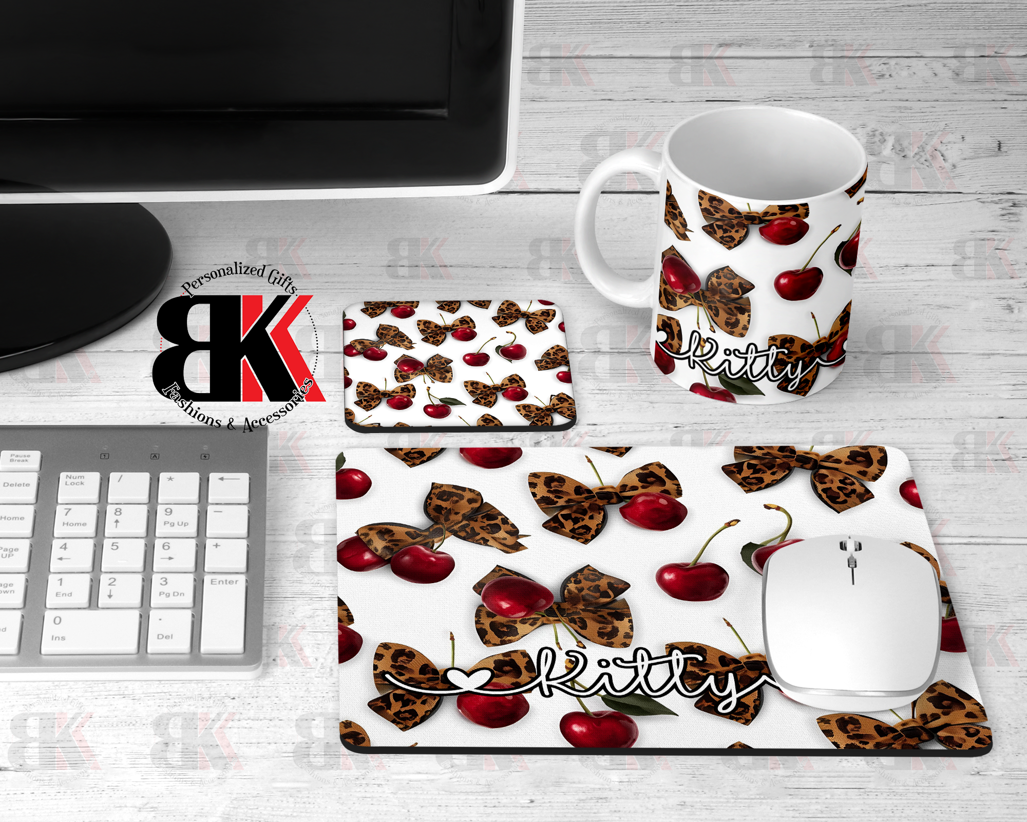 Leopard Bow & Cherries Desk Set